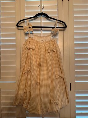 Lena Yellow Gingham Mini Dress with Bows